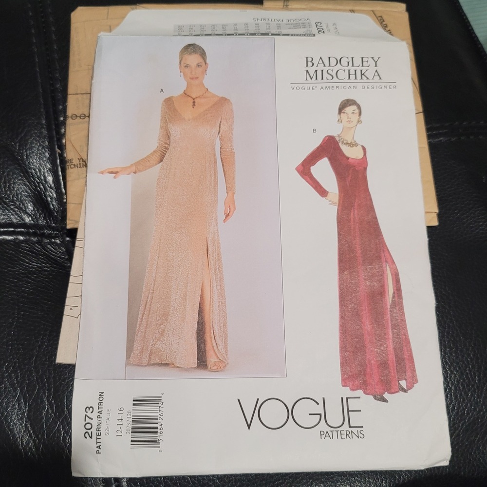 Badgley Mischka Vogue 2073 Sewing Pattern Evening Gown Dress Size 12-16 Uncut